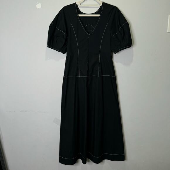 NWT Madewell Puff-Sleeve Drop-Waist Midi Dress Lightweight Cotton Black Size 0 - Picture 4 of 15